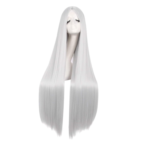 40" Long Silver Straight Cosplay Wig, Anime Costume Party Hair for Women Silver - Picture 3 of 5